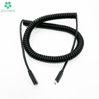 Kabel koil USB 2.0 Spiral 3 kaki, kabel USB C jantan ke betina, colokan C ke soket Spiral