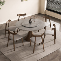 Massivholz- und Steinplatten-Esstisch, Rund mit Drehplatte, Moderner Minimalistischer Italienischer Stil Hochwertiger Eschenholz-Rundtisch
