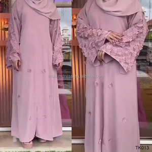 Habib Modest Dos piezas Plain Abaya Venta al por mayor Flor Manga Abaya Vestido Conjunto Ropa Islámica - Product Image 5