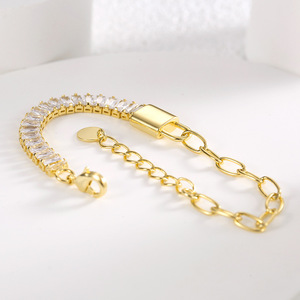 Unisex Asymmetrical Half Tennis Bracelet Gold Plated Zircon Chain Lock Heart-Shaped <b>Charm</b> Made Brass Copper Trendy Anniversary - Product Image 2