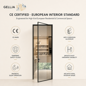 Porta Verticale a Battente <span class=keywords><strong>in</strong></span> Alluminio e <span class=keywords><strong>Vetro</strong></span> con Telaio Stretto, Design Francese Moderno per Interni (Cucina, Camera da Letto) ed Esterni (Patio, Bagno) - Product Image 1