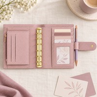Hongbo Classeur économique A7 en cuir litchi souple 19 couleurs, reliure spirale 6 anneaux dorés, écoresponsable, idéal pour feuilles mobiles, cadeau, best-seller