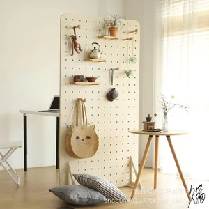 Wooden pegboard <b>folding</b> vertical <b>screen</b> partition living room <b>folding</b> movable <b>screen</b> half wall office home bedroom - Product Image 2