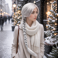 Perruque synthétique longue tressée argentée style Elsa, pré-fabriquée, avec une seule tresse latérale, pour déguisement