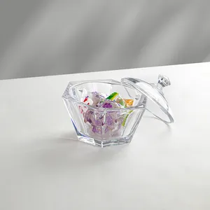 JINGHUANG GLASSWARE NEW HXG SERIES Wholesale Candy Jar Fashion Shape Glass Storage Pot Storage With Lid