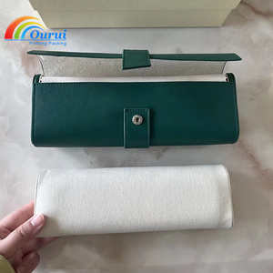 High Quality Custom Logo Leather <b>Watch</b> Roll Portable Travel <b>Watch</b> Organizer with Elegant Green Factory Direct - Product Image 1