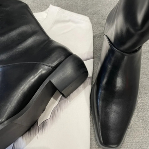 XINZI pioggia stivali occidentali personalizzati da donna con Logo personalizzato a punta quadrata in morbida pelle tacco basso da donna a metà polpaccio - Product Image 6