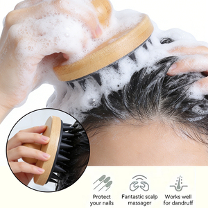 <span class=keywords><strong>Cepillo</strong></span> de Silicona y Bambú para Champú, Masajeador de Cuero Cabelludo para el Crecimiento del Cabello, Exfoliante y Anticaspa, con Cabezal de Silicona Suave - Product Image 4