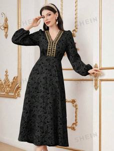 Telas tejidas de poliéster Floral Jacquard para hacer mujeres Patchwork Jacquard manga Floral A-line vestido ropa - Product Image 3