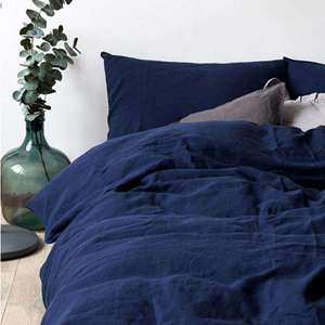 Washed Green Linen Bedding <b>Set</b> 200TC with <b>Duvet</b> Cover Two <b>Pillow</b> Shams 3 Piece Ensemble for Home Hotel Hospital Decor - Product Image 1
