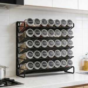 Multi Layer Spice <b>Rack</b> 4 Tier Black Metal <b>Kitchen</b> Countertop Storage Organizer For Jars And Bottles - Product Image 1