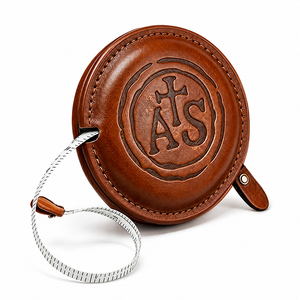 Ruban à mesurer en cuir PU en gros, mini rétractable avec porte-clés, logo personnalisé en relief, cadeau publicitaire - Product Image 1