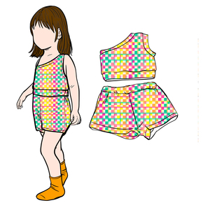 Conjunto de Pantalones Cortos y Top de un Solo Hombro B15 para Niñas, Personalización Rápida, Color Sólido, Ropa de Bebé, Conjunto de Algodón, Estilo Europeo - Product Image 3