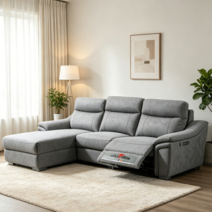 Modern Fabric Fabric Living Room Grey L Shape Power Reclining Sectional with Chaise Set - Product Image 3