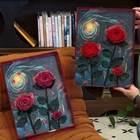 Bunga Abadi Langit Berbintang Mawar Bunga Segar Kotak Persegi Berlampu Surya 30x40cm Dinding Latar Belakang Ruang Tamu Artistik Kelas Atas