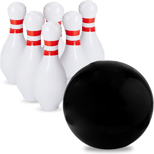 Inflatable Bowling Set for Kids with 6 Pins and Ball Outdoor Lawn Bowling Game Toys for Children Summer Party Fun