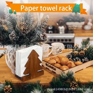 Creative solid wood <b>Christmas</b> <b>tree</b> shaped tissue holder, desktop ornament, wooden dining <b>table</b> tissue box decoration rack, - Product Image 3