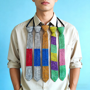 Rhinestone <b>Ties</b> Color Blocking Rayon DIY Decorative <b>Tie</b> For Men And Women Casual Wear - Product Image 1
