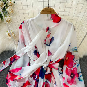 فستان نسائي كاجوال أنيق كوري جديد بطبعة زهور وأكمام طويلة مقاس كبير للبيع بالجملة - Product Image 2