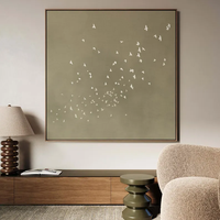 Wabi Sabi Art japonais peint à la main vert olive oiseaux toile peinture murale huile moyenne décoration de salon