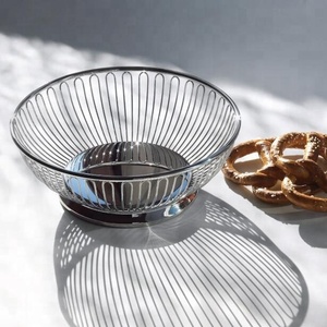 Nuovo Design in acciaio inox 304 <span class=keywords><strong>argento</strong></span> snack pane alla frutta cucina salotto cesto di frutta rotondo - Product Image 5
