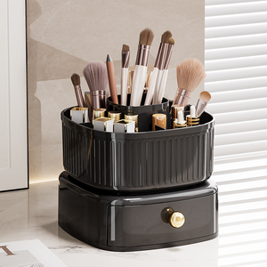 Caja de almacenamiento de cosméticos de plástico de estilo lujoso y ligero Simple de gran capacidad, estante de almacenamiento de cosméticos giratorio de doble capa - Product Image 1