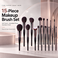 Ensemble de pinceaux de maquillage pour le visage et les yeux, 15 pièces, pinceaux en poils de chèvre à pointe fine, kit pour les maquilleurs, les débutants, le salon, le maquillage quotidien