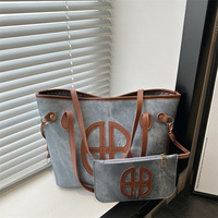 Ensemble de sacs fourre-tout en PU style rétro été/automne/hiver 2026 avec portefeuille à fermeture éclair, sac à bandoulière de haute qualité pour femme avec motif lettre