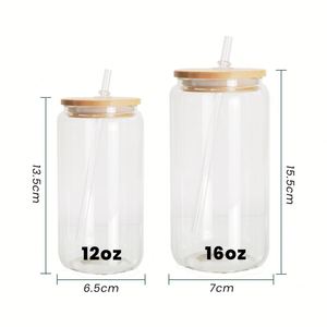 Mug en verre dépoli transparent pour sublimation 16oz, style canette de bière, avec couvercle en bambou et pailles, entrepôt USA - Product Image 6