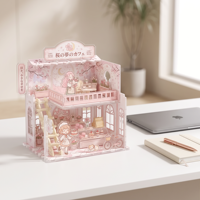 Kit de construction de mini-maison personnalisable à assembler soi-même, écologique, en acrylique imprimé UV, avec figurine de personnage de dessin animé à insérer