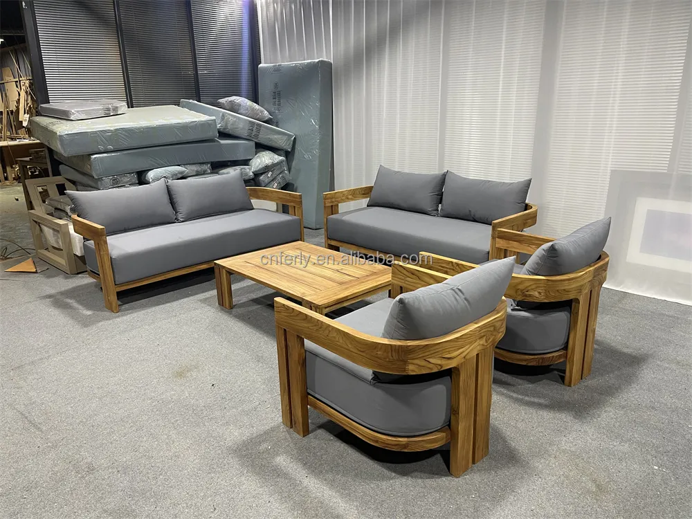 Nouvel arrivage de meubles de luxe Canapés de jardin et de patio Ensembles de jardin Meubles en teck Canapé sectionnel d'extérieur en bois massif