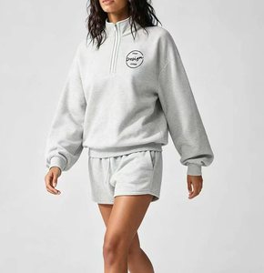 Oem Hoodies Custom logo Brand Casual Women's Zip Top Cotton Brushed Terry Fleece 1/4 Zipper Hoodie Half Zip Pullover Sweatshirts - Product Image 2