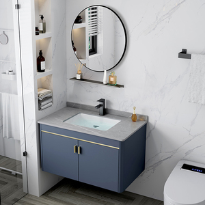 Mobile bagno minimalista con specchio e cornice blu, montaggio a parete, per hotel, lavabo e <span class=keywords><strong>rubinetti</strong></span> per lavanderia - Product Image 3