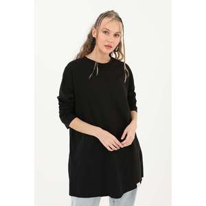 ชุดเดรสทูนิคแบบพื้นฐาน คอกลม ผ้าทอ ใส่ได้ทุกวัน สไตล์เรียบง่าย สีดำ ลำลอง แขนยาว เสื้อผ้าผู้หญิง - Product Image 4