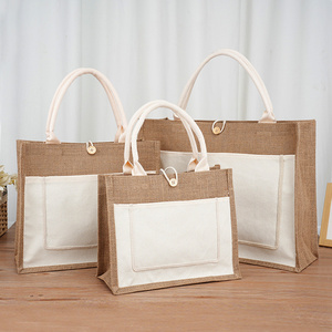 Eco Recyclable Biodegradable Burlap Sustainable <strong>Jute</strong> Linen Hemp <strong>Tote</strong> Grocery Beach <strong>Bag</strong> - Product Image 2