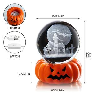 ไฟคริสตัลแกะสลัก 3 มิติ ขนาด 6 ซม. รุ่นใหม่สำหรับฮาโลวีน ไฟกลางคืนรูปฟักทอง ผี แม่มด โครงกระดูก ปีศาจ ไฟตกแต่ง - Product Image 2