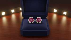 Pendientes de Oro de 18 Quilates con Rubíes y Diamantes Florales, Pendientes Finos Más Vendidos - Product Image 3