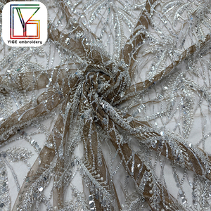 Tissu de dentelle africaine brodé floral de luxe en <span class=keywords><strong>tulle</strong></span> avec perles et sequins pour mariage africain - Product Image 5