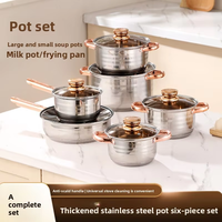Batterie de cuisine en acier inoxydable 6/12 pièces, antiadhésive, à fond plat, pour la cuisson à domicile (casseroles, poêles, faitouts, marmites à lait) - Meilleures ventes