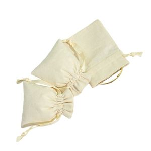 Sacs à cordon personnalisés pour bijoux, en coton et lin, pour ranger et offrir des colliers, des bracelets, des perles et des joncs - Product Image 1