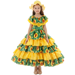Traje folclórico europeo para niños, vestido retro con diseño de girasol y bayas rojas para actuaciones, fotografía de Halloween - Product Image 5