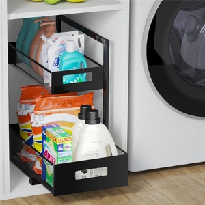 Meuble de rangement moderne pour évier de cuisine, armoire autoportante avec panier coulissant, double niveau, pour machine à laver domestique, en acier inoxydable, étanche - Product Image 5