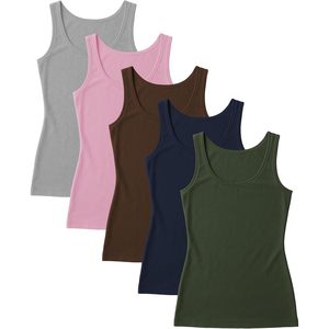 Women's Stretch Tank <b>Tops</b> Regular Length Breathable Knitted Spandex Cotton Sport Tanks Multi Colors Pack - Product Image 1