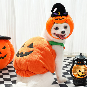 Disfraz de Calabaza de Halloween para Perro con Sombrero de Bruja, Ropa Acolchada de Algodón para Mascotas, Atuendo Divertido para Perros Pequeños - Product Image 1