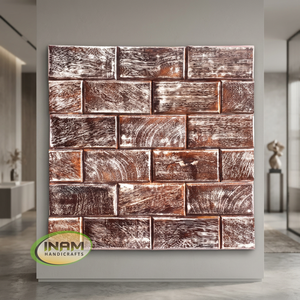 INAM HANDICRAFTS Panel de Pared Cuadrado Tallado en Madera Pulida, Decoración Artesanal Antigua para el Hogar, de Uttar Pradesh - Product Image 2