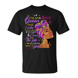 T-shirt avec signe du zodiaque Aries Queen 3 Sides, cadeau d'anniversaire pour femme - Product Image 2