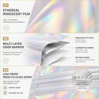 Pochette Souple Transparente Minimaliste Iridescente en Mylar avec Fermeture Ziplock Personnalisée 1oz 28g, Emballage Anti-Odeur pour Mélanges Botaniques de Boutique
