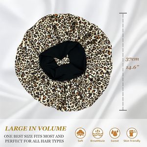 Vente en gros personnalisé monocouche Super Big Floral Printing Leopard Breathable High Stretchy Beauty Sleeping Cap Bonnet en satin soyeux - Product Image 2