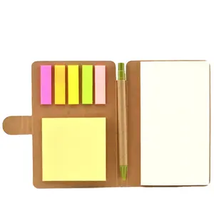 High quality Eco friendly hard cover CMYK printing recycled kraft cover A5 notebook with sticky note and pen