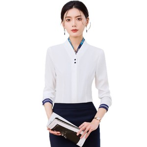 Women's Professional White Shirt Long Sleeve V-Neck Airline Uniform Spring 2025 Polyester Material - Product Image 5